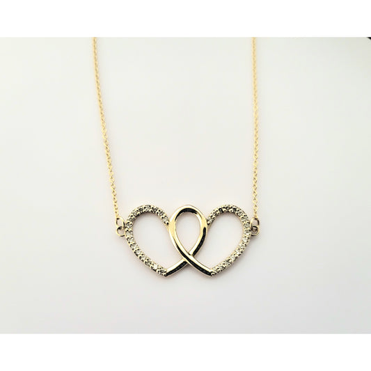 14k Double Heart Charm Necklace